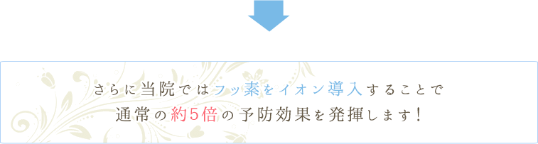 写真：さらに当院ではフッ素をイオン導入することで通常の約５倍の予防効果を発揮します！